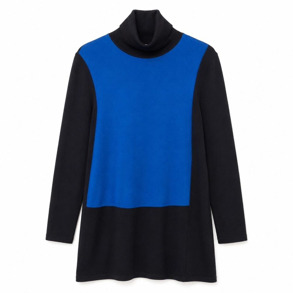 Vintage 90s Colorblock Turtleneck Tunic Top Women's Small Blue Black Made Canada